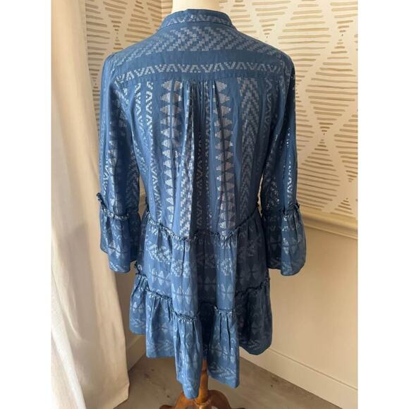 Elan Women’s Small Clara Metallic Bell Sleeve Blue/Silver Mini Dress - Picture 7 of 8